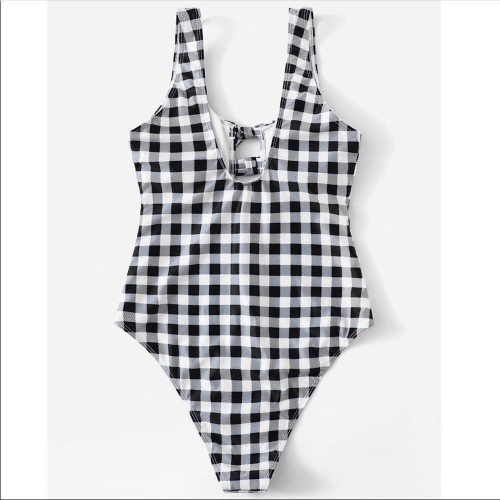 HOLLI🌴 gingham plaid one piece swimsuit black - Picture 3 of 3
